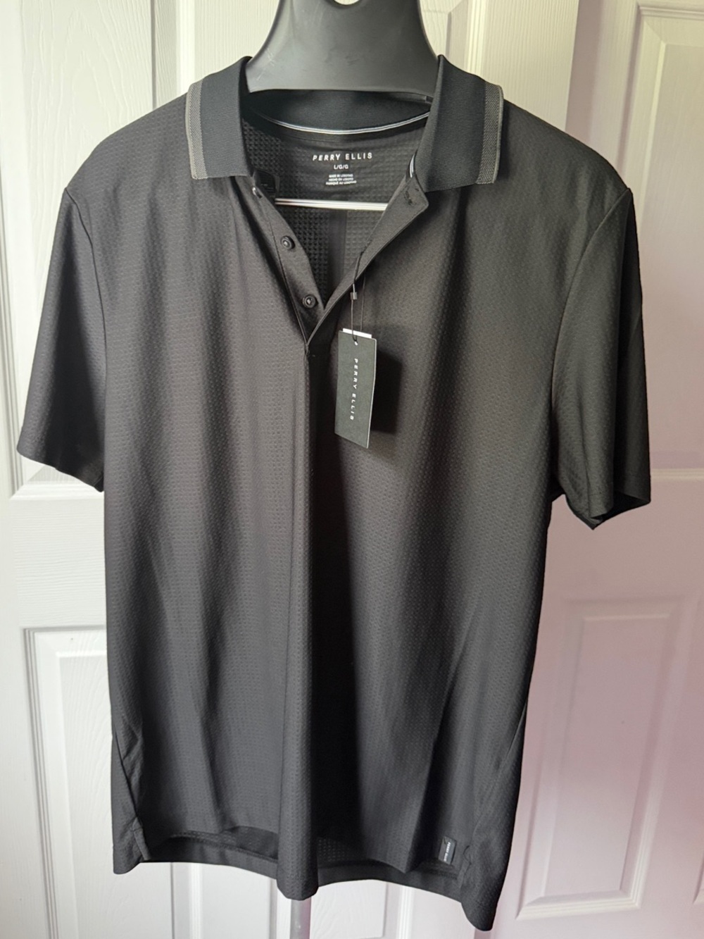 Perry Ellis Black Performance Polo with Gray Collar Accent